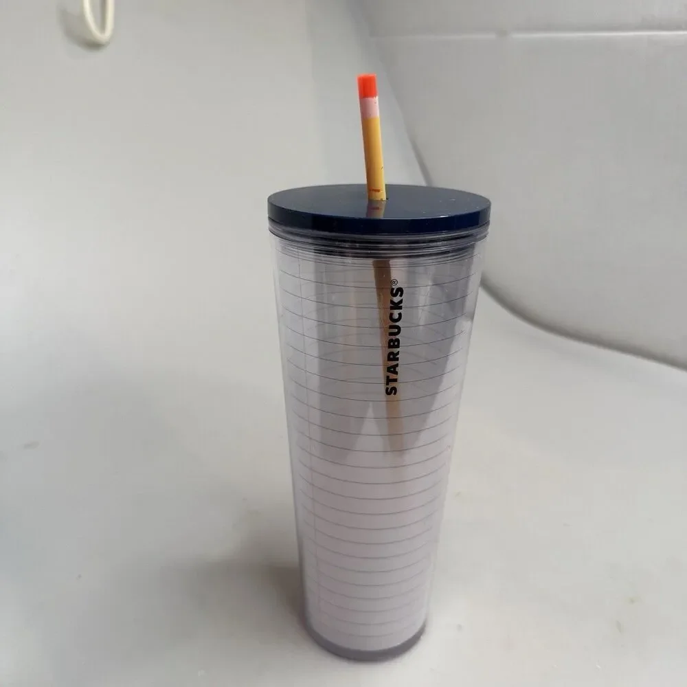 Starbucks Venti 24 fl oz Travel Tumbler Notebook Paper Design EUC